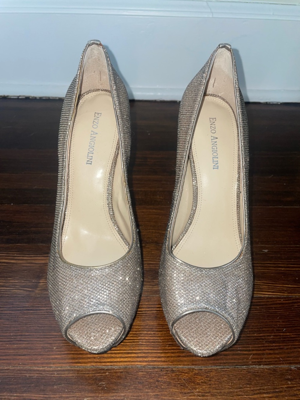 Enzo Angiolini Sparkling Peep-Toe Pumps - Silver